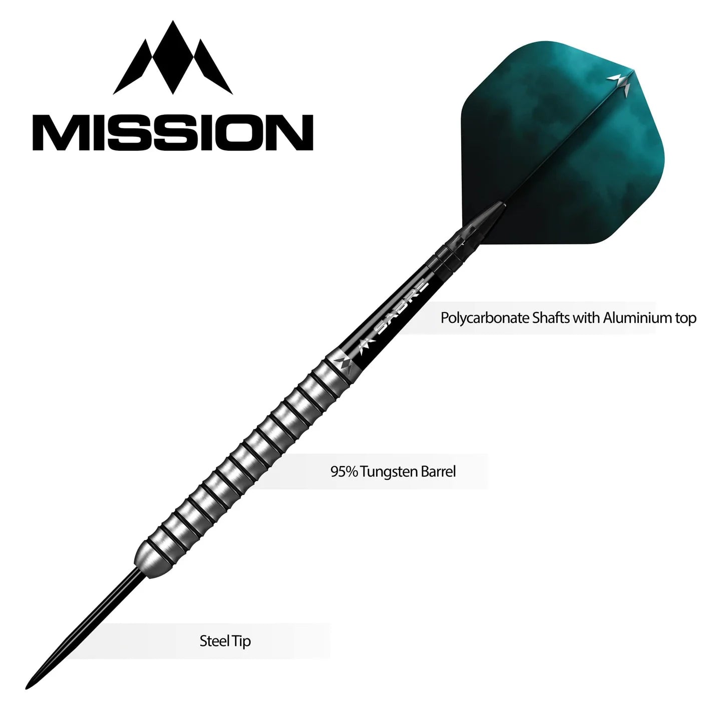 Mission Lewis Gurney Darts - Steel Tip - 95% Tungsten - Silver-Black Rings - 22g